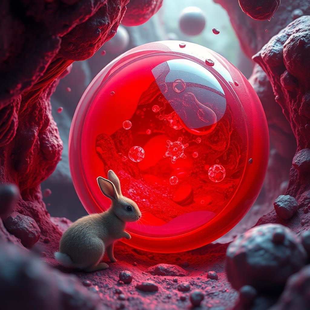 Red Blood Cell and Rabbit in Dreamlike Matte Painting
