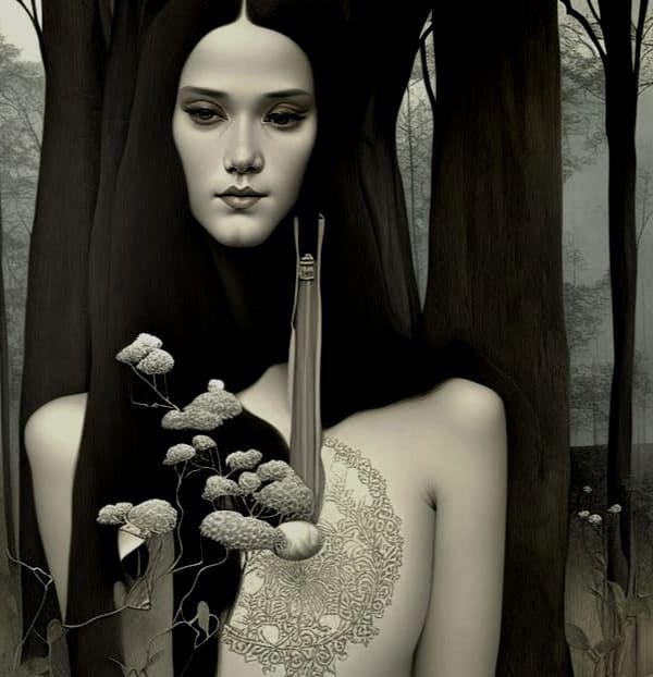 Giantess in Woods: Surrealist Art