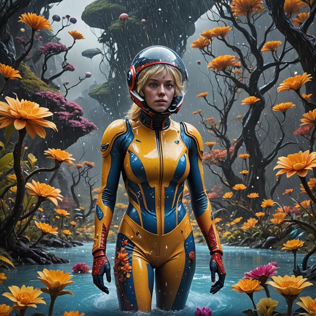 Alien Planet Swim: Sci-Fi Woman in Space