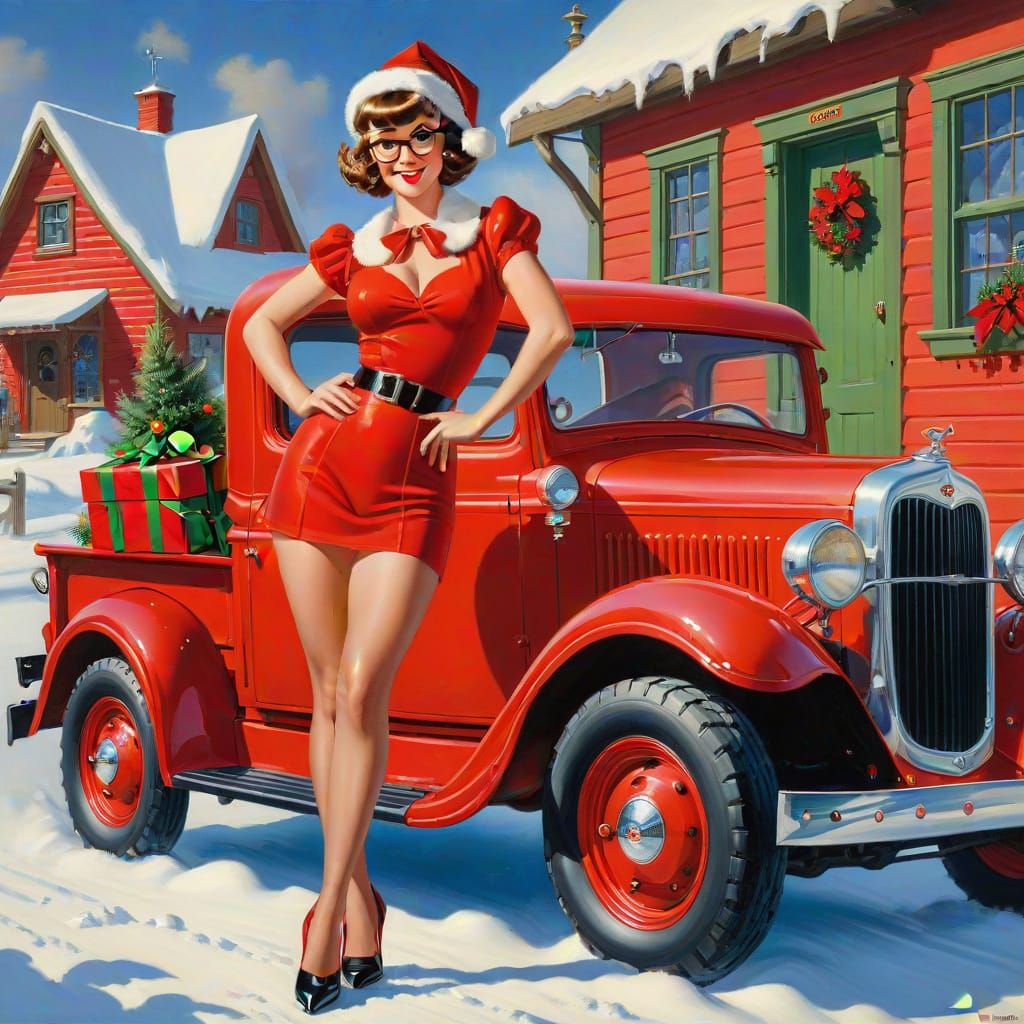 Retro Elf and Classic Truck: Pin-Up Style Painting