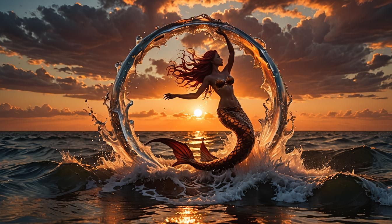 Dancing Mermaid Amidst Sunset Splendor