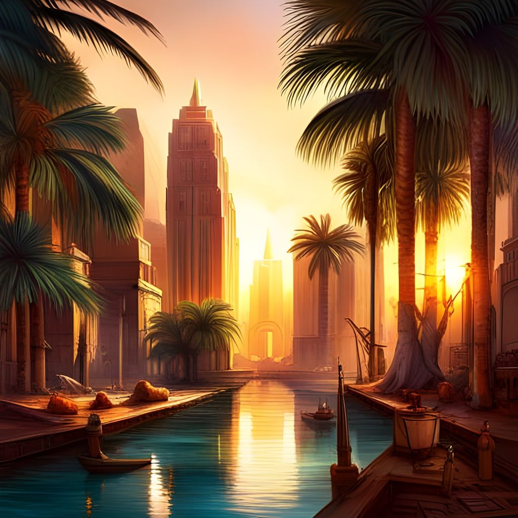 Detailed Ancient Egyptian City by the Nile