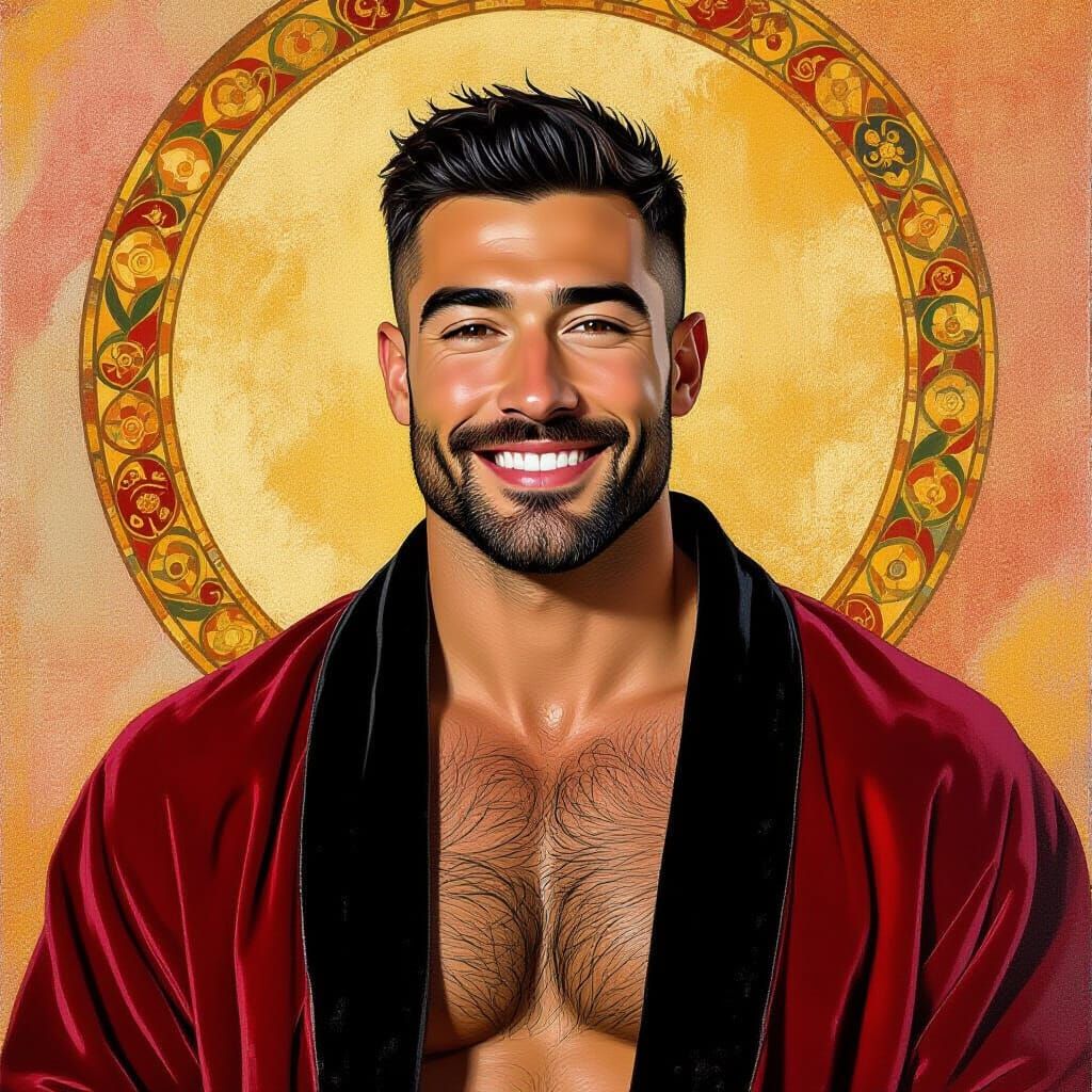 Friendly Man in Red Robe, Impressionist Portrait