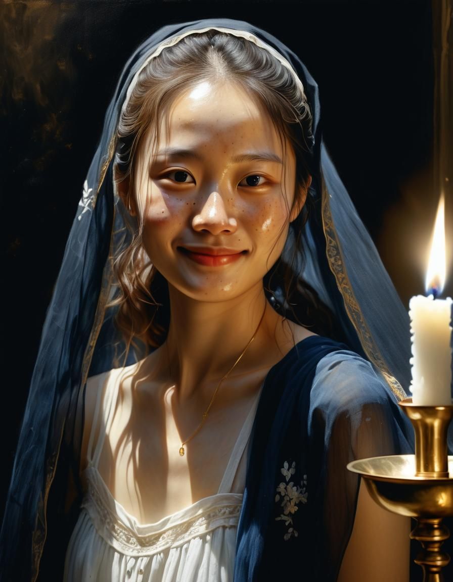 Korean Woman Portrait in Renaissance Chiaroscuro Style