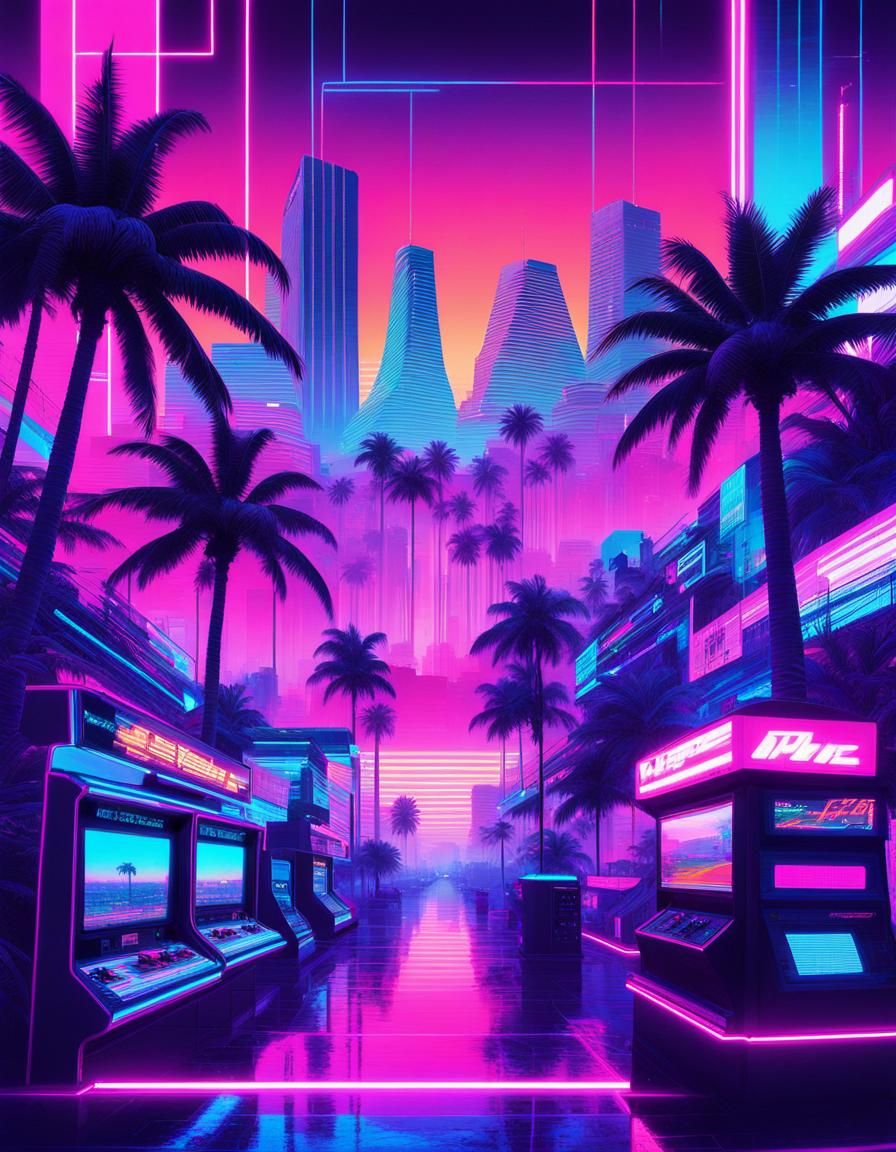 Synthwave Vaporwave Digital Collage Art Masterpiece