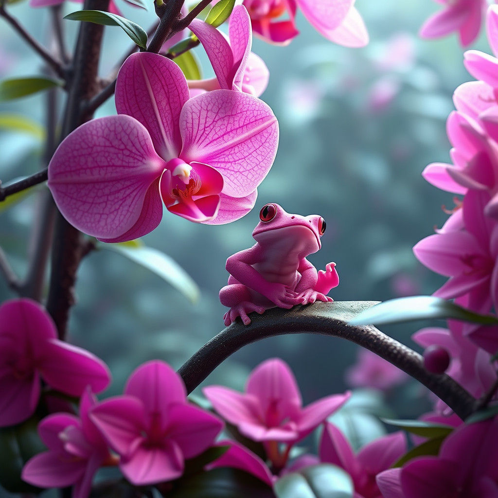 Pink Treefrog Home in Orchid: 3D Anime Art