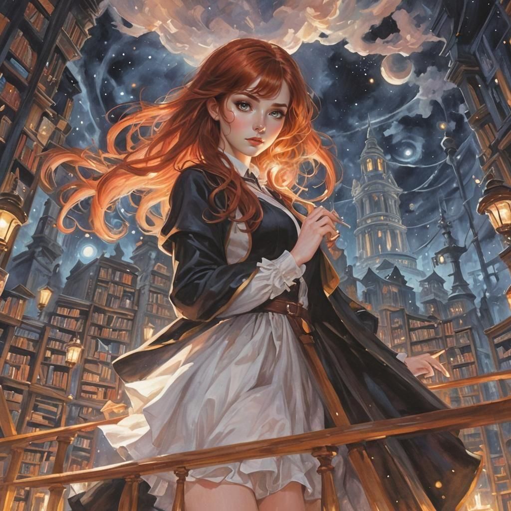 Magical Noir Library Labyrinth with Librarian