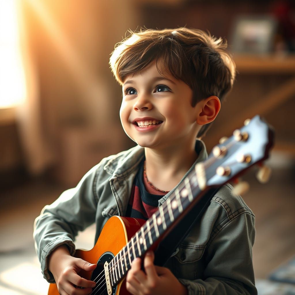 Young Boy Dreams of Becoming a Rockstar