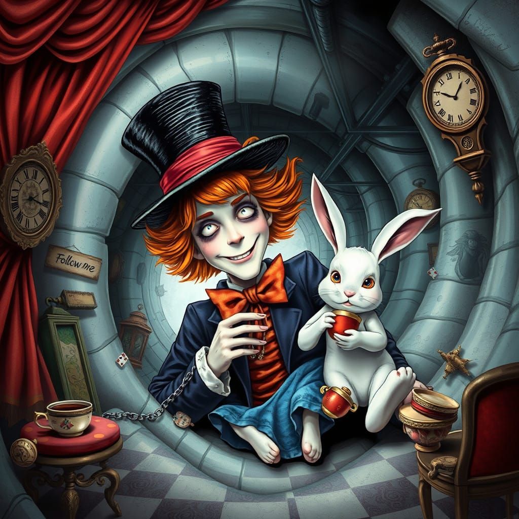 Mad Hatter Plunges Down Whimsical Rabbit Hole