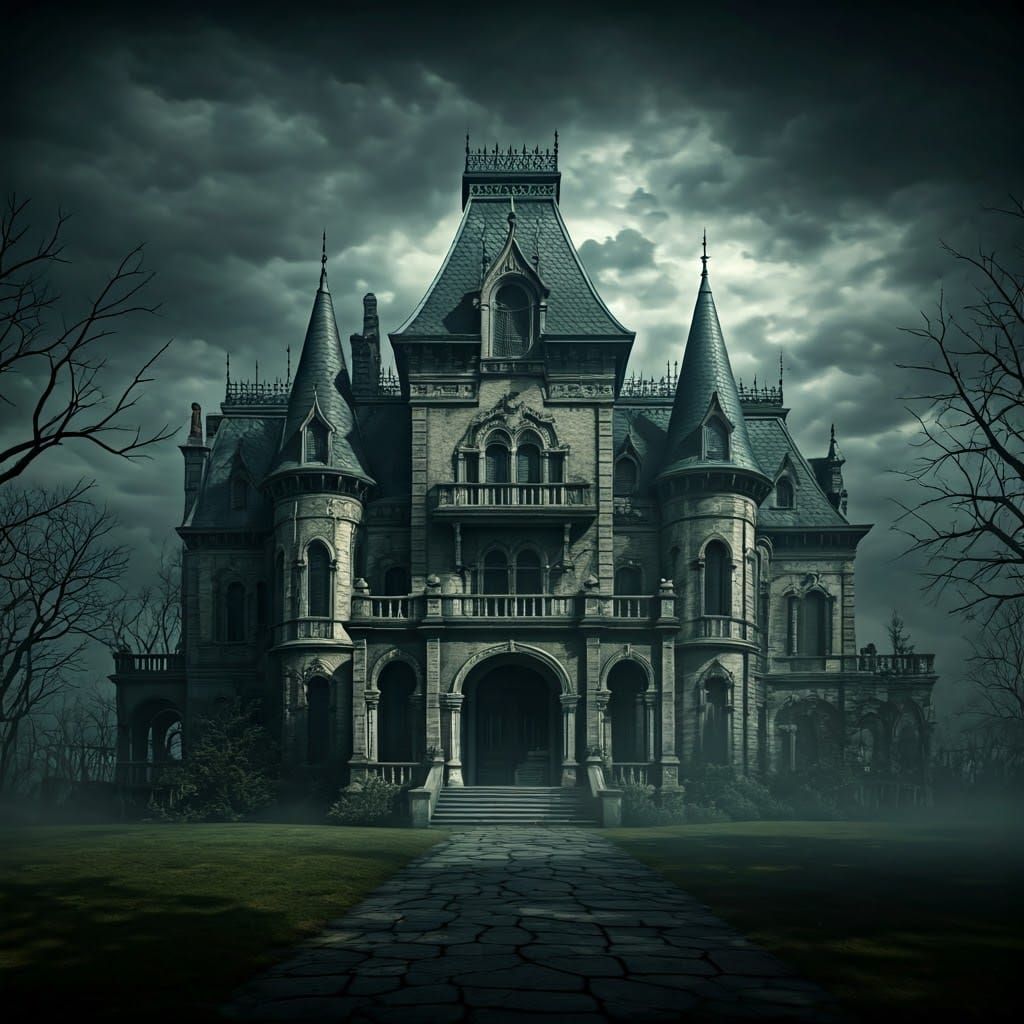 Eerie Gothic Mansion in German Expressionist Style