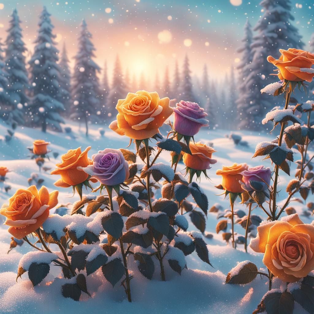 Vibrant Roses in a Frozen Wonderland