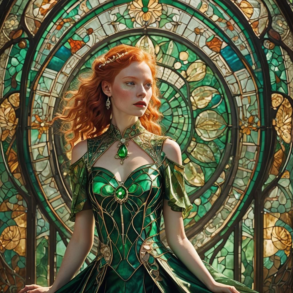 Art Nouveau Supermodel in Emerald Green Vogue Style