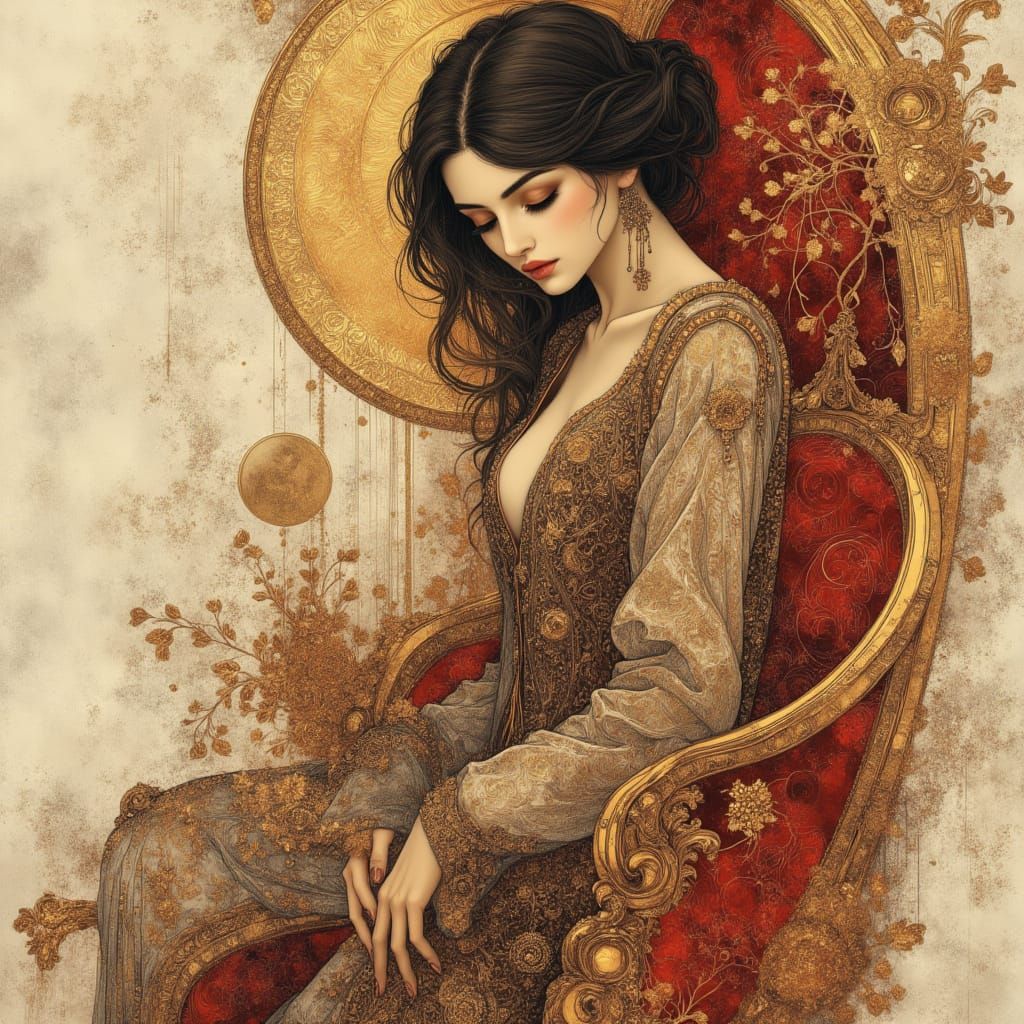 Woman Drawing in Egon Schiele Inspired Style