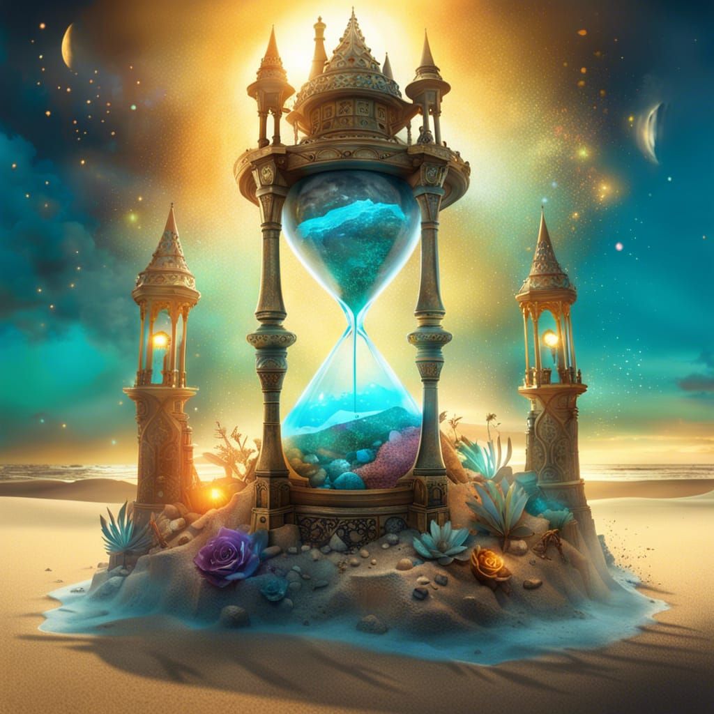 Illuminated Hourglass Sandcastle in Fantasycore Style