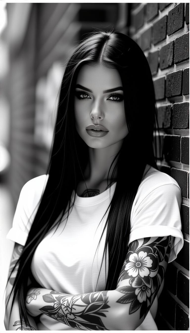 Mysterious Female Rapper with Tattoo in Cinematic Style