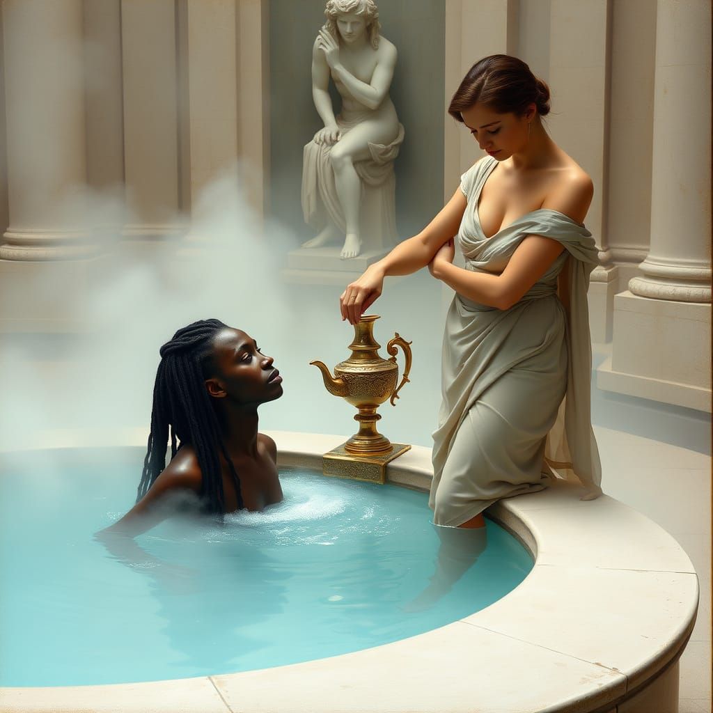 Women in Classical Setting: Ethereal Bath Scene in 19th-Cent...