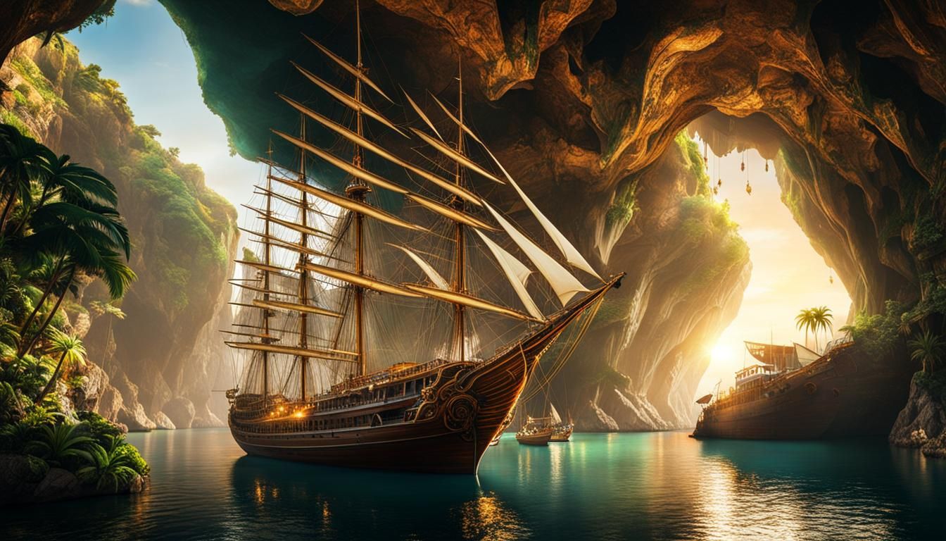 Tropical Marina in Cave: Steampunk Art Nouveau Photograph