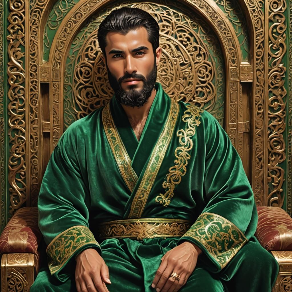 Afghan Nobleman in Emerald Velvet Robe Portrait