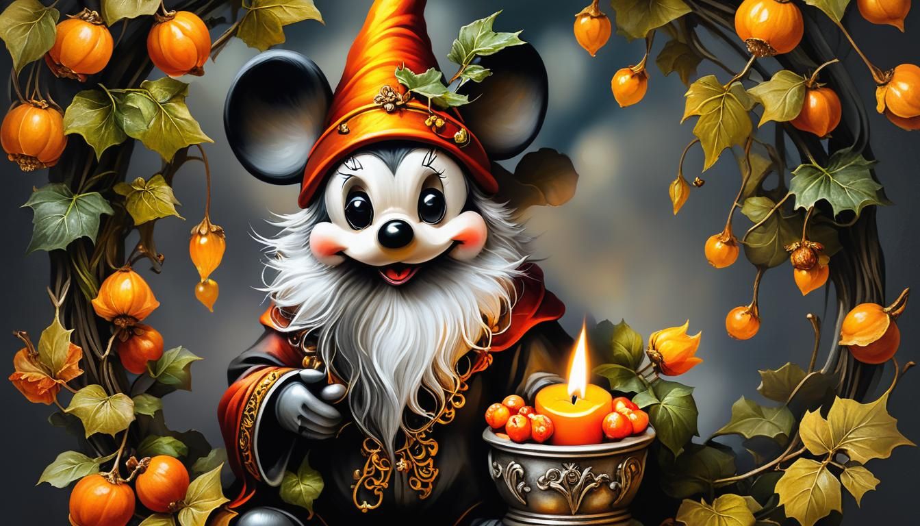 Mickey Mouse Gnome Portrait with Autumnal Frame