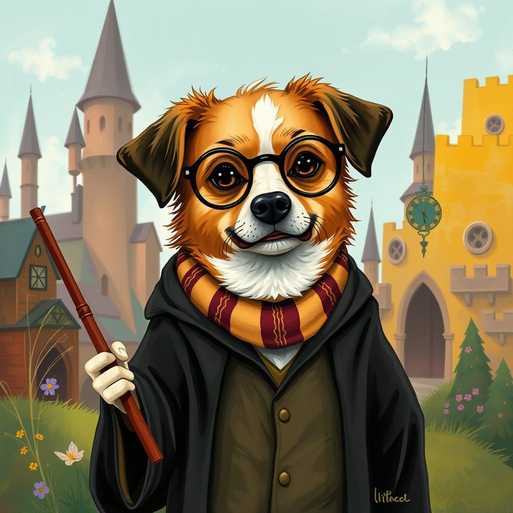 Harry Potter as a Dog in Hogwarts Robes