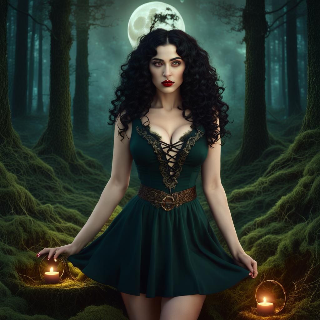 Beltane Witch Celebrating Spring Equinox in Matte Painting S...