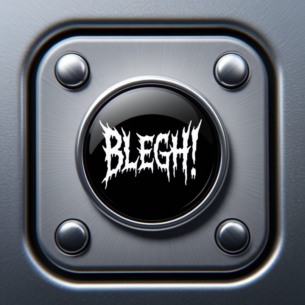 Black "BLEGH!" Button on Metal Panel
