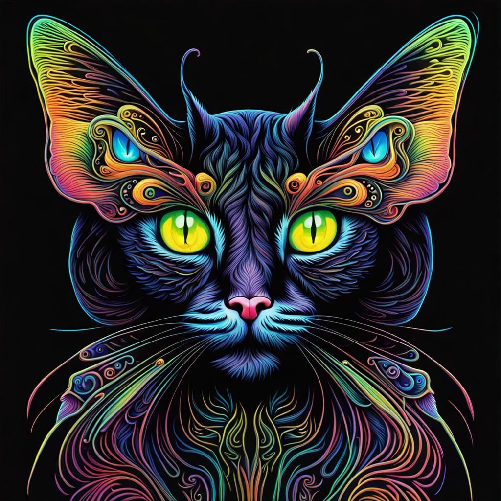 Neon Cat-Butterfly Hybrid Portrait