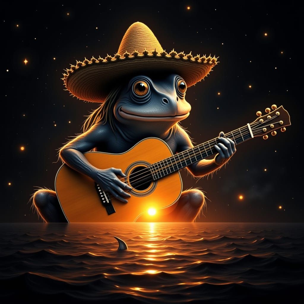 Frog Guitarist at Sunset: Digital Illustration