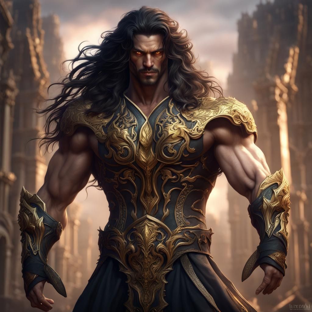 Fantasy Male Portrait with Golden Eyes, Detailed Art