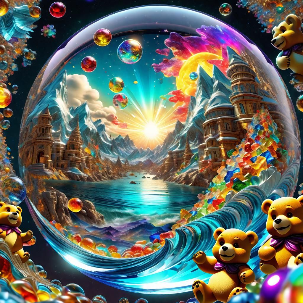Glass Sphere with Angels and Gummi Bears
