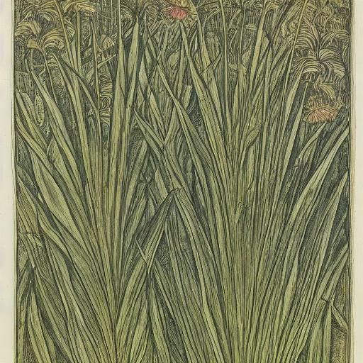 Botanical Ink Drawing of Plantain Grass