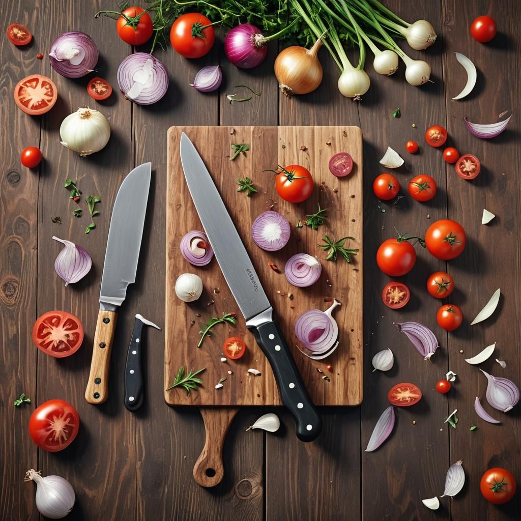 Detailed Chefs Knife Still Life, Matte Painting