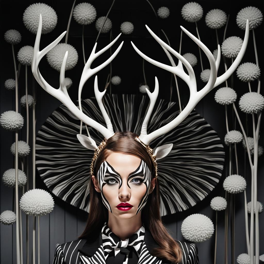 Woman with Antlers in Biomorphic Office