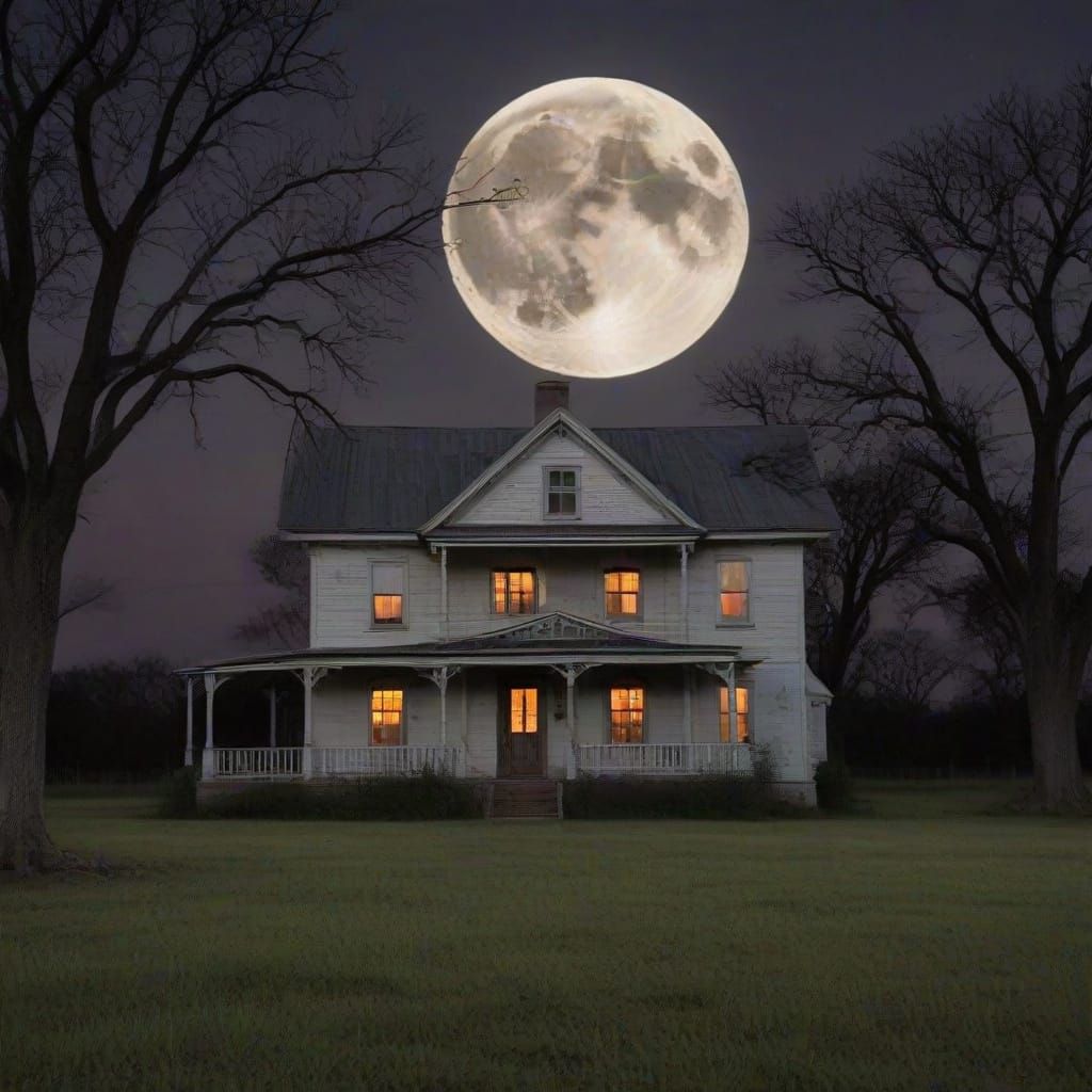 Haunted Texas Farmhouse Under Full Moon