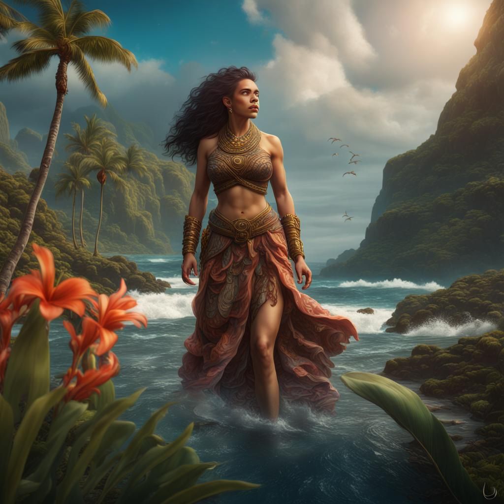 Detailed Matte Painting of Hawaiian Goddess Haumea