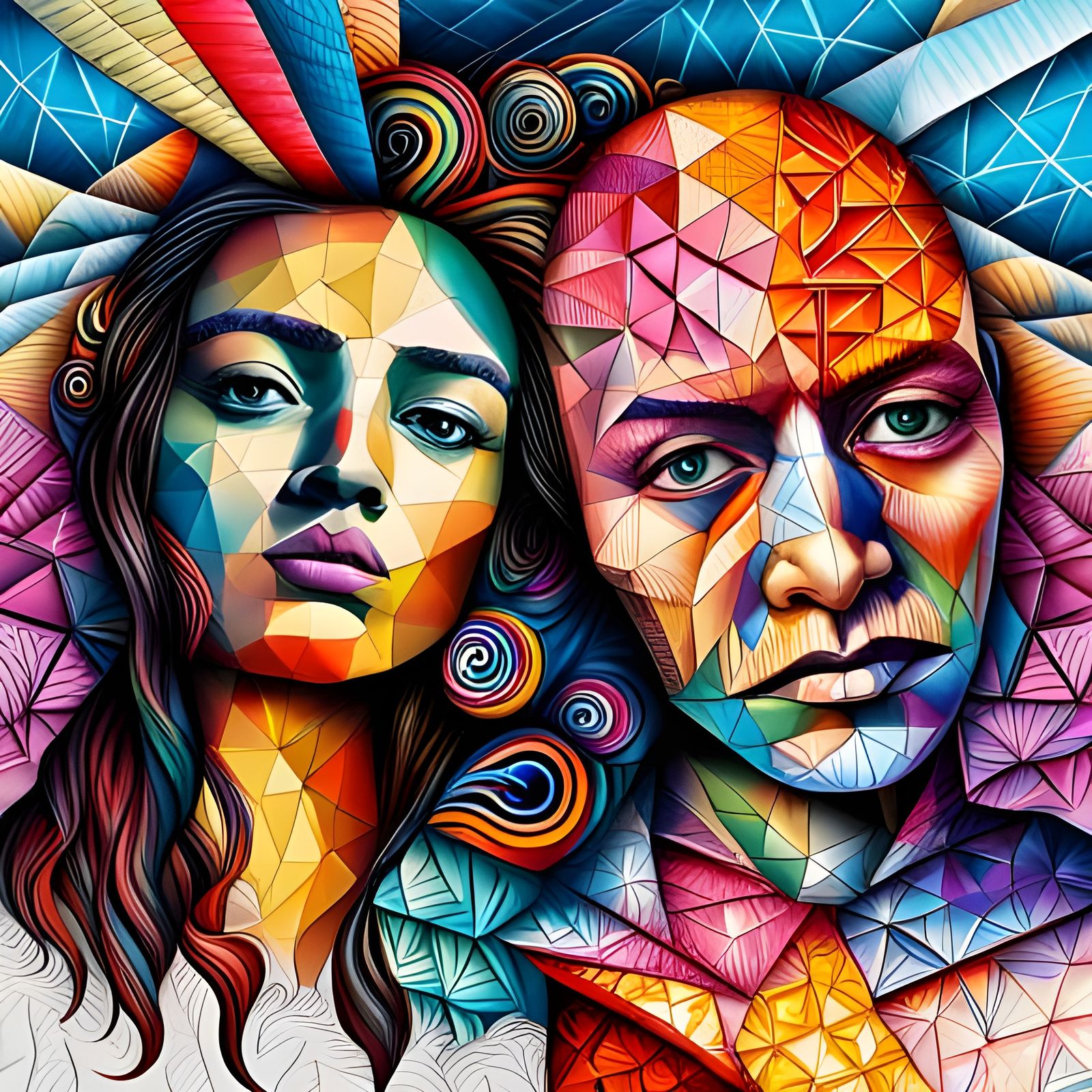 Fractal Indigenous Portrait in Mixed Media Style