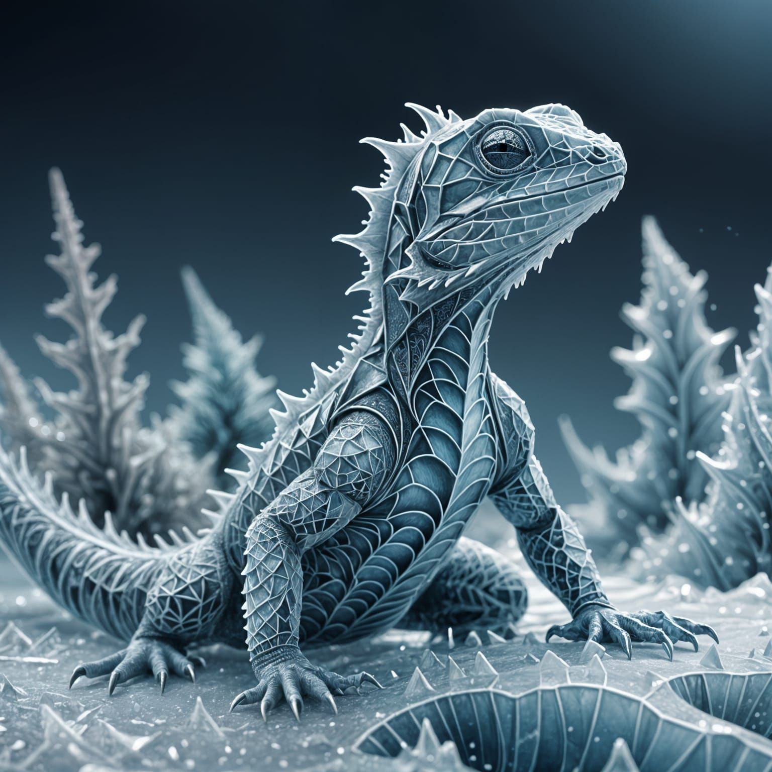 Arctic Frost Lizard with Abstract Fractal Design