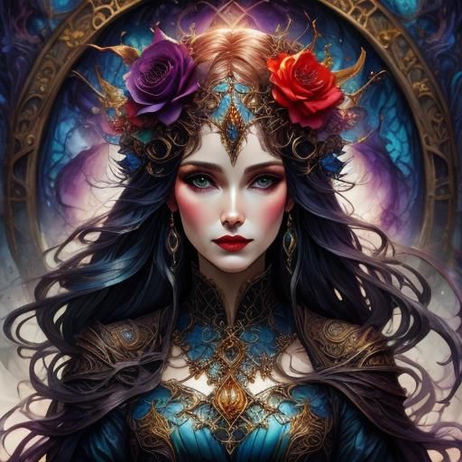 Fantasy Female Troll in Full Color Ink Style