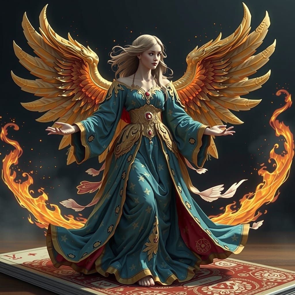 Majestic Flaming Angel Emerges from Ornate Card