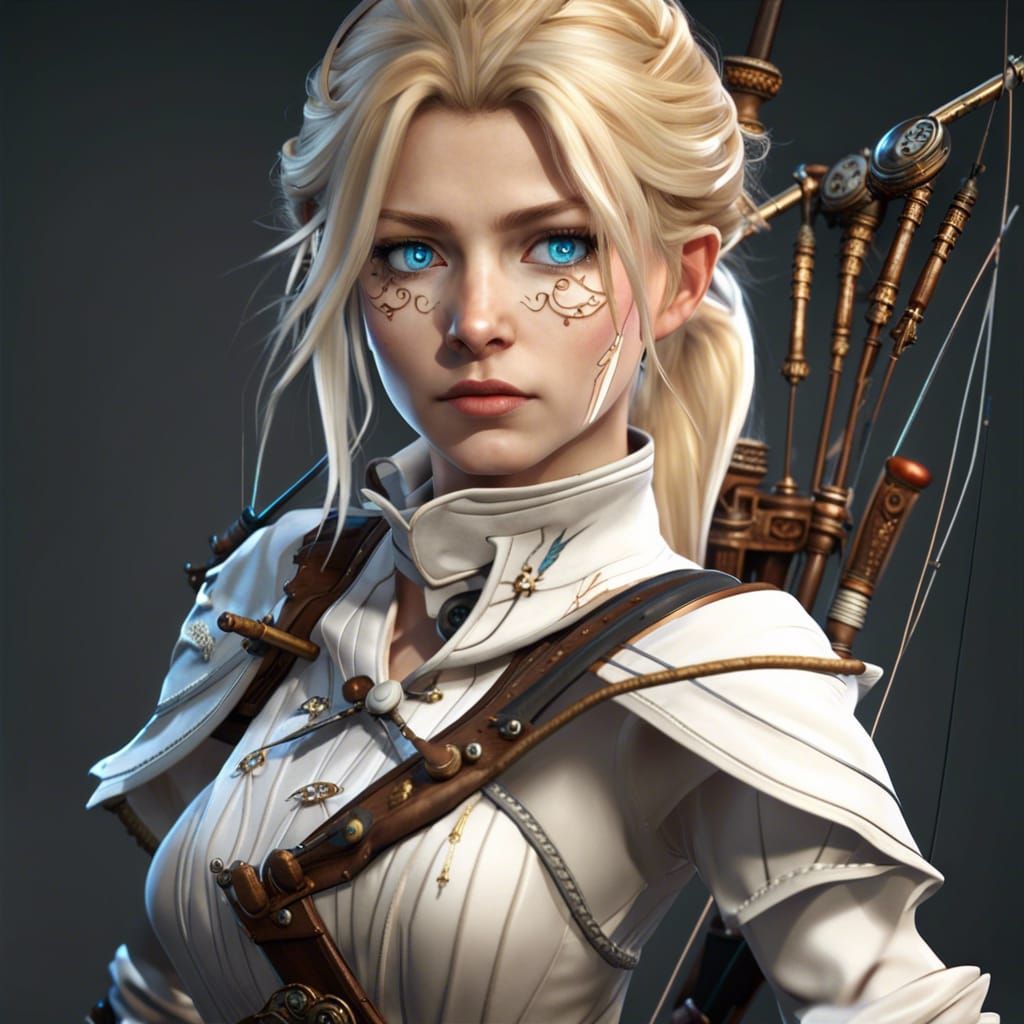 Steampunk Archer in Feudal Japan, 3D Render