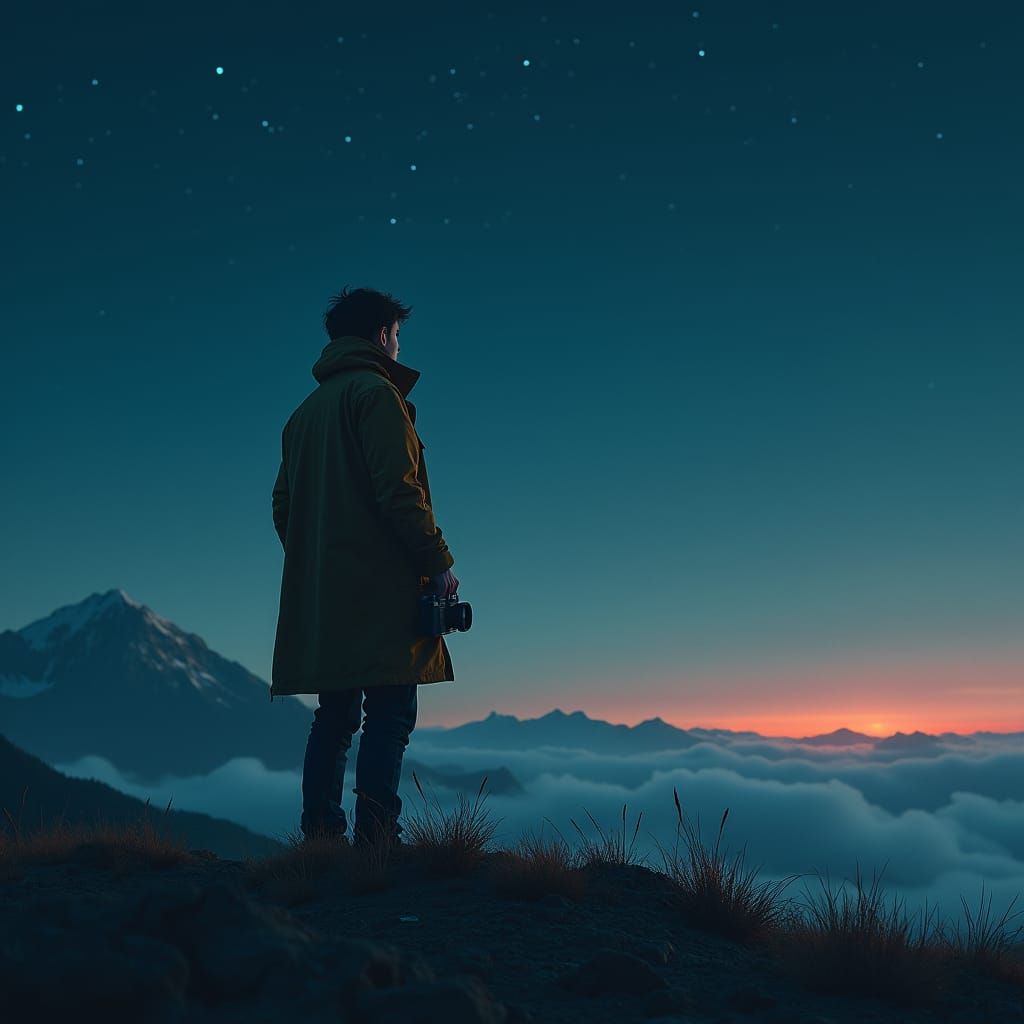 Solitary Figure Gazing at Starry Sky: Matte Painting