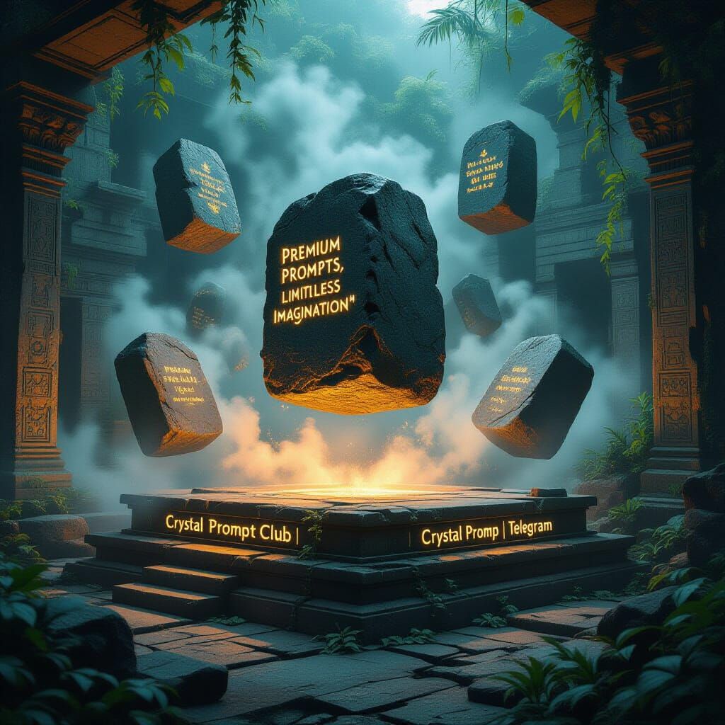 Levitating Runestones Above Jungle Ruins in Fantasy Art Styl...