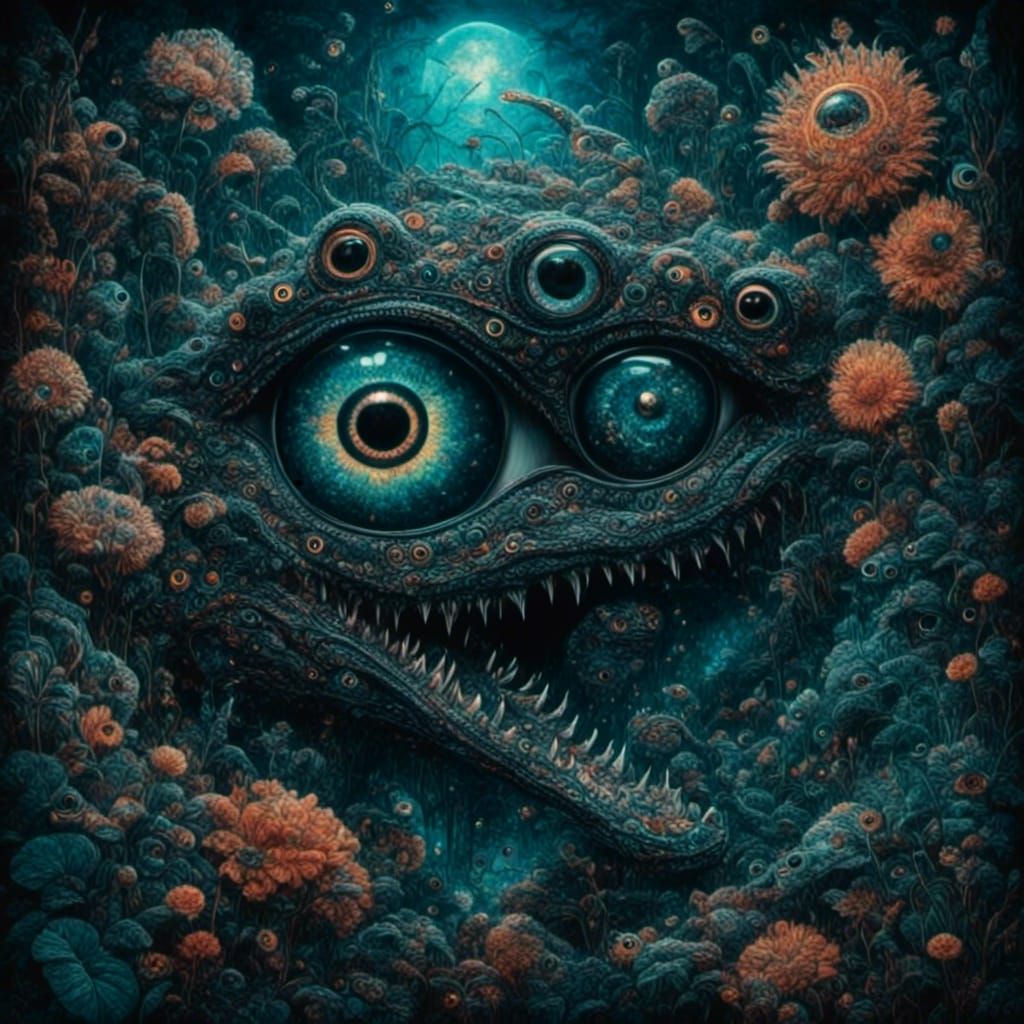 Bioluminescent Snake Shark in Dark Ocean