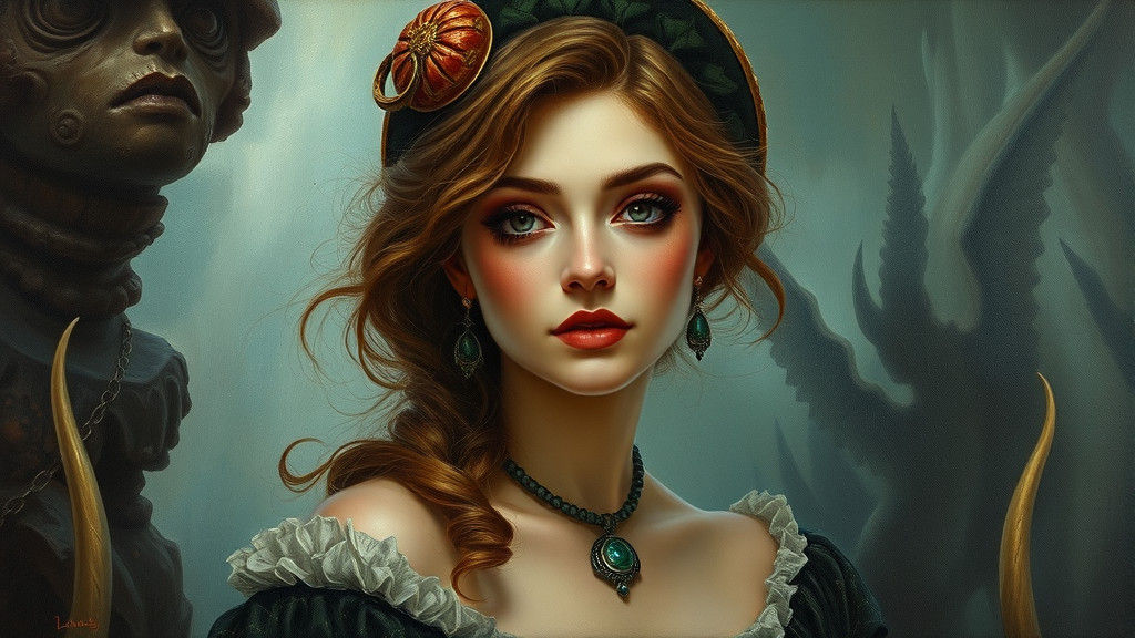 Lovecraftian Victorian Woman: Oil Painting Aesthetic