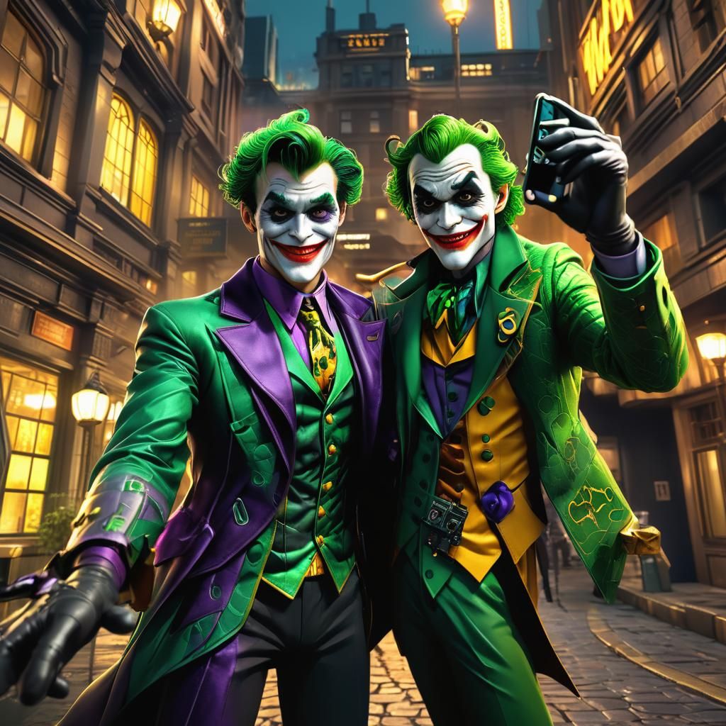 The Riddler and Joker Selfie in 3D Anime Style