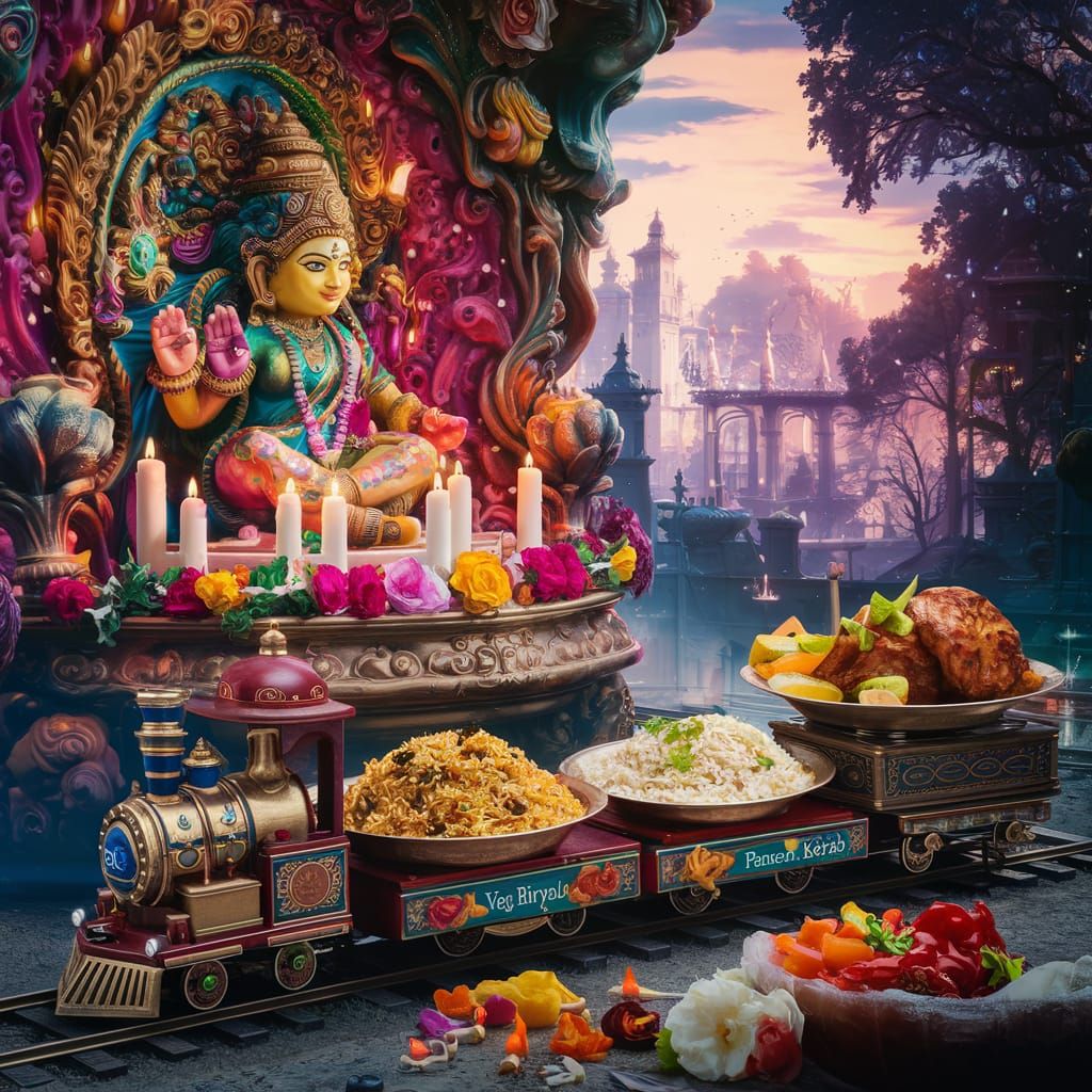 Colorful Durga Pooja Celebration with Toy Train Feast