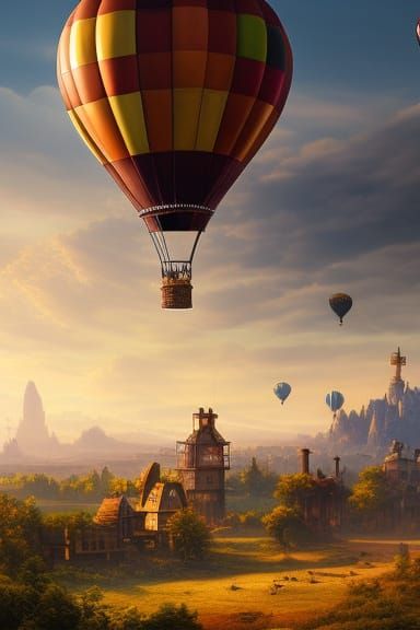 Steampunk Hot Air Balloon Flight Over 19th Century