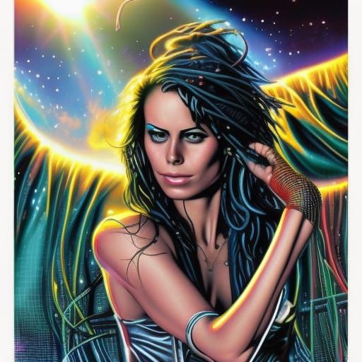 Woman Dancing with Bob Marley in Cyberpunk Comic Style
