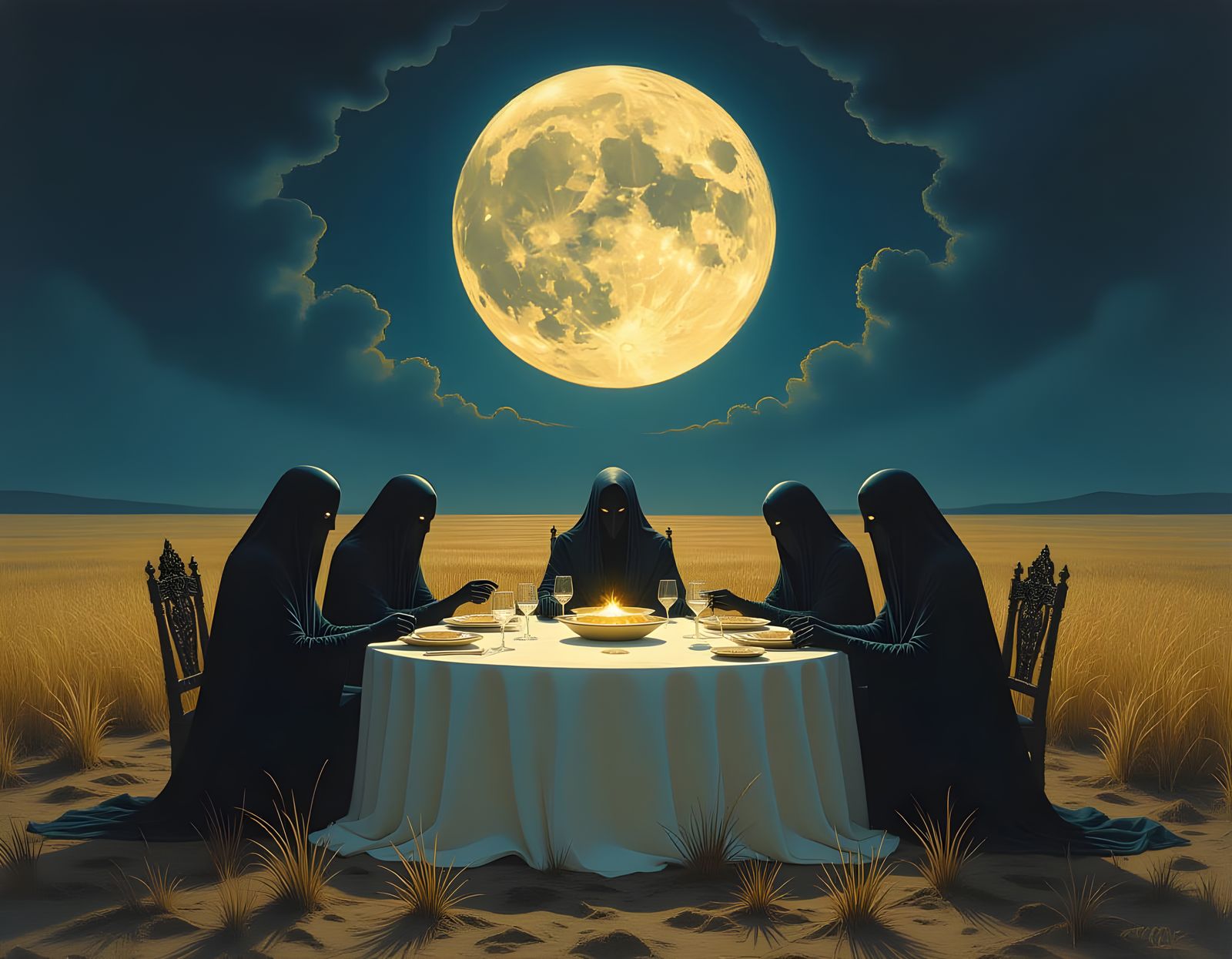 Cosmic Feast of Shadow Gods Under Harvest Moon