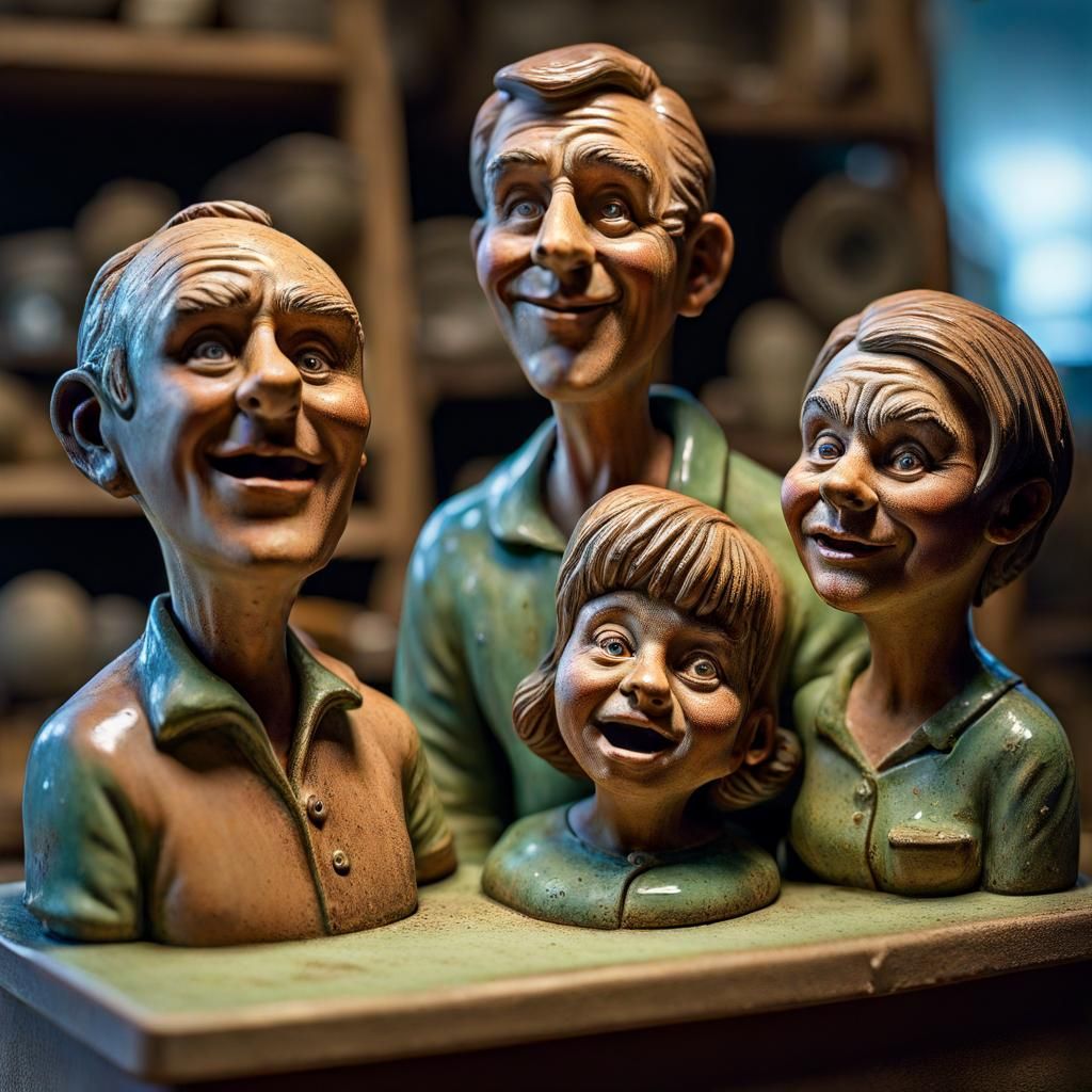 Oxidation Glazed Sculpture of 1960s Family